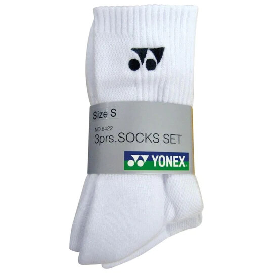 Yonex crew socks set No.8422, 3 pairs, White