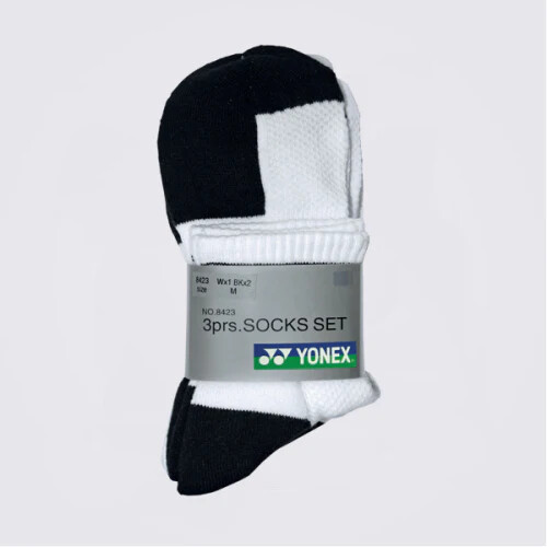 Yonex quarter socks set No.8423, 3 pairs, White/Black