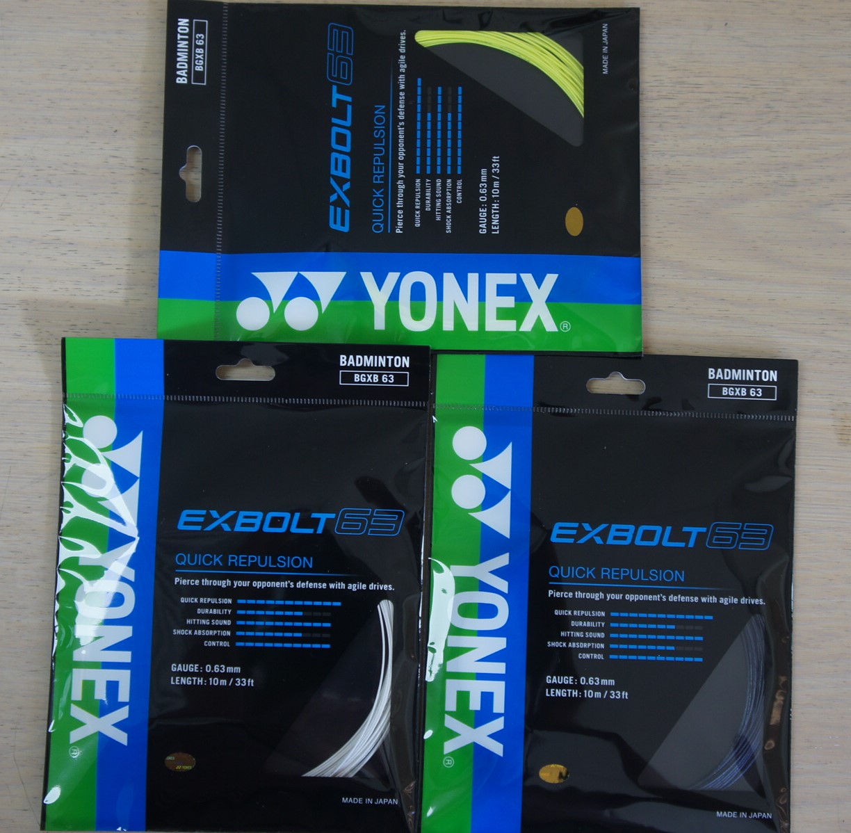 2 Packs YONEX EXBOLT 63 String, 10 m Coil BGXB 63 Badminton String, Many Colours