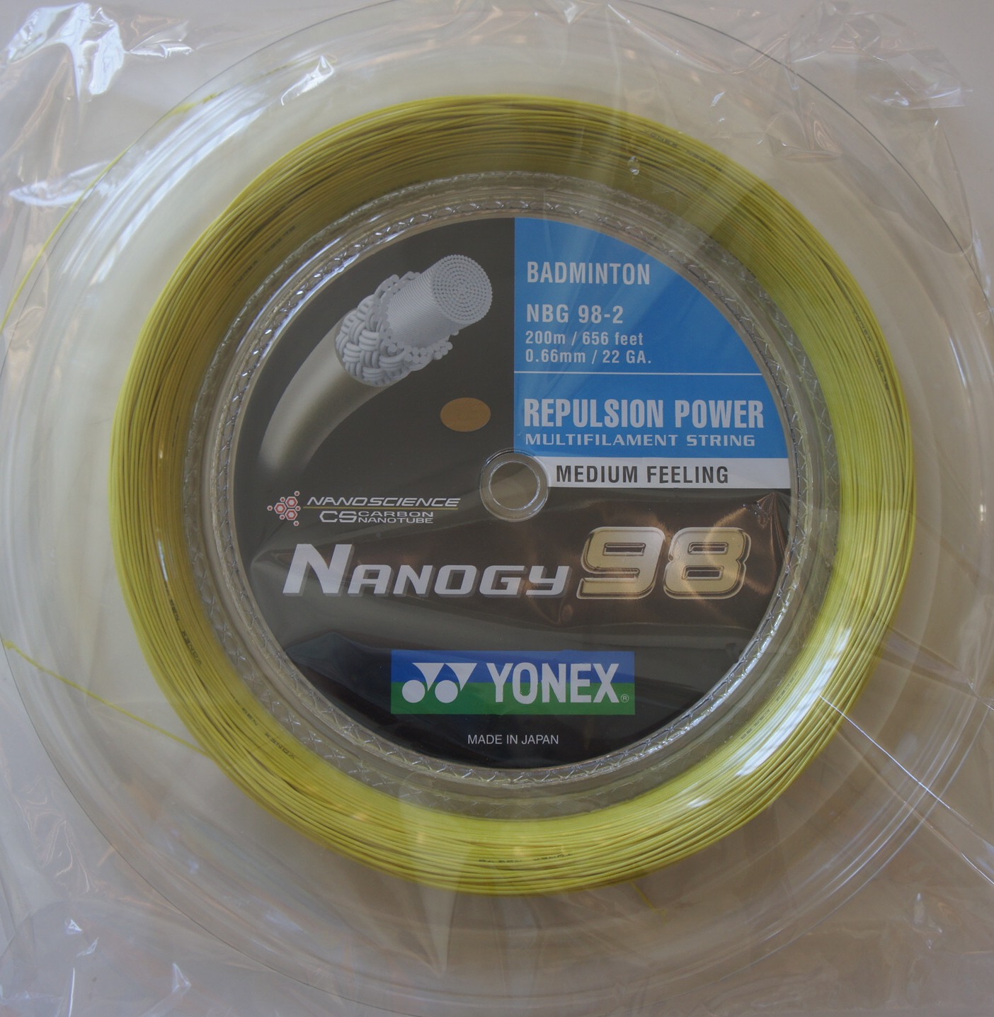 YONEX Nanogy 98 NBG98 Badminton Coil String, 200 m, Yellow, Calibre Sports Australia (Sell Internationally Since 1996)