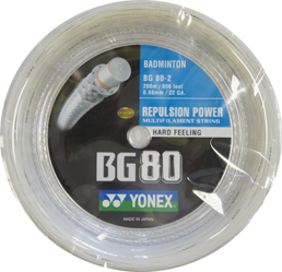 YONEX BG80 Badminton Coil String, BG80-2, White, 200m, High Repulsion