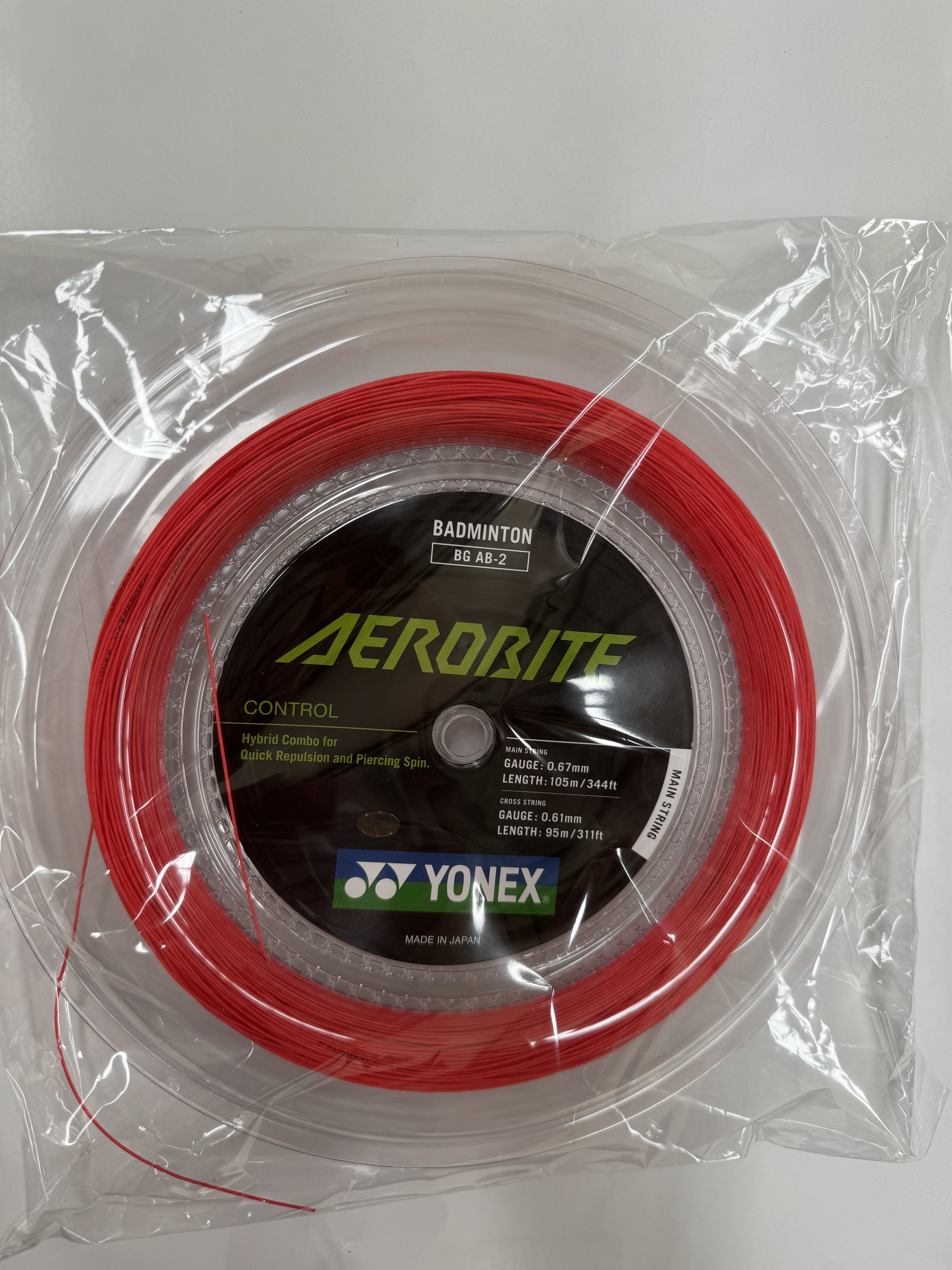 YONEX AeroBite Badminton Coil String - BGAB-2 - 200m - White/Red
