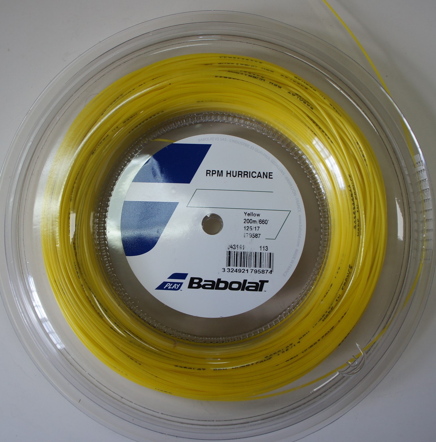 yellow 660ft 200m Reel Tennis String Babolat RPM Hurricane 16G 1.30mm 